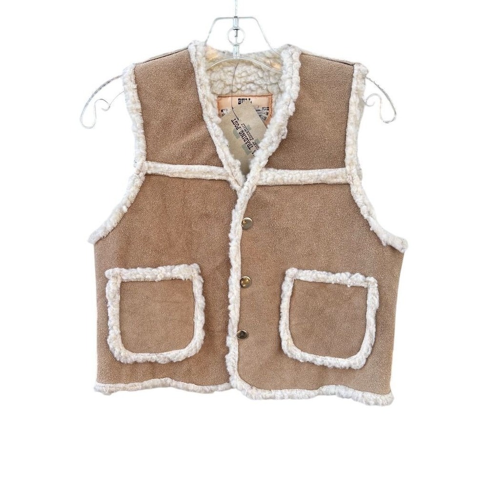 Handmade Kids‎ Vintage Sheepskin Sherpa Lined Vest 2XL Brown Western Rodeo